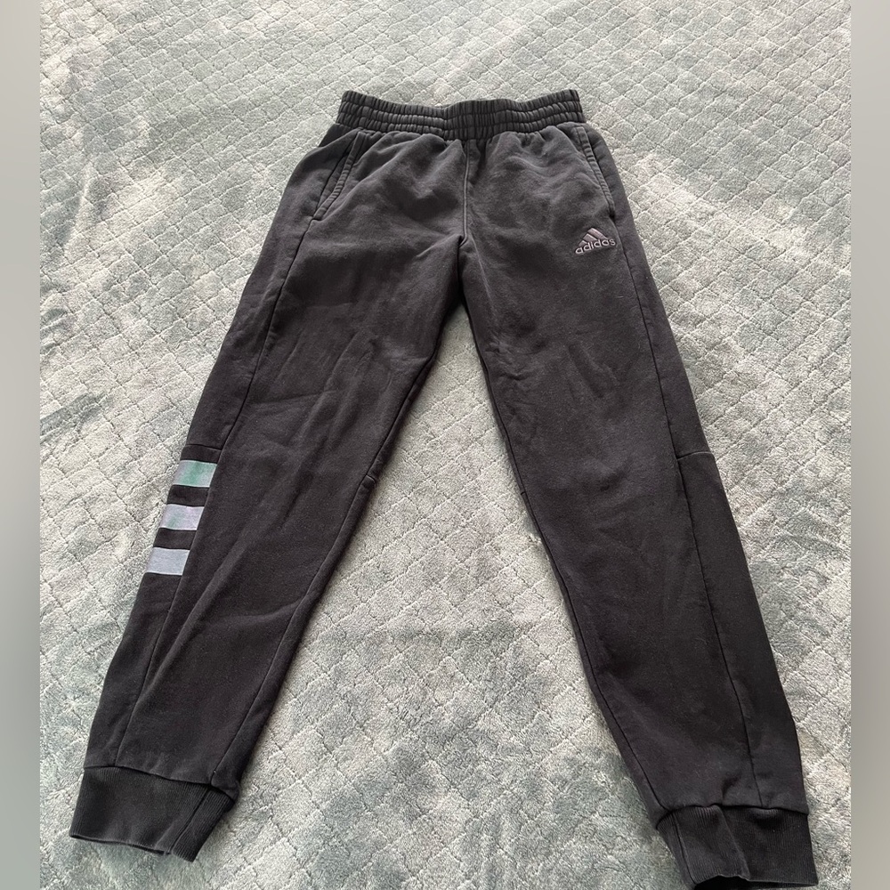 Adidas Youth Boys Black Fleece Joggers Iridescent Stripes Size M 10-12‎